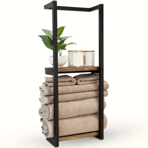 Porta asciugamani da parete con ripiani in legno - immagine 2