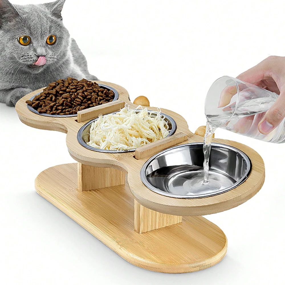 Cat 3 Bowls in 1 Feeder Feeding & Watering Supplies Food Bowl 15-Degree Tilt Raised Puppy 3 Stainless Steel Bowls Wood Brackets Cat 3 Bowls in 1 Feeder Feeding & Watering Supplies Food Bowl 15-Degree Tilt Raised Puppy 3 Stainless Steel Bowls Wood Brackets