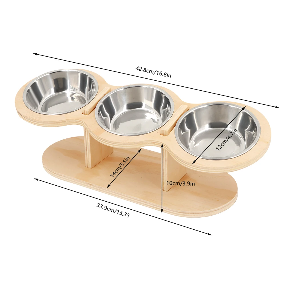 Cat 3 Bowls in 1 Feeder Feeding & Watering Supplies Food Bowl 15-Degree Tilt Raised Puppy 3 Stainless Steel Bowls Wood Brackets Cat 3 Bowls in 1 Feeder Feeding & Watering Supplies Food Bowl 15-Degree Tilt Raised Puppy 3 Stainless Steel Bowls Wood Brackets