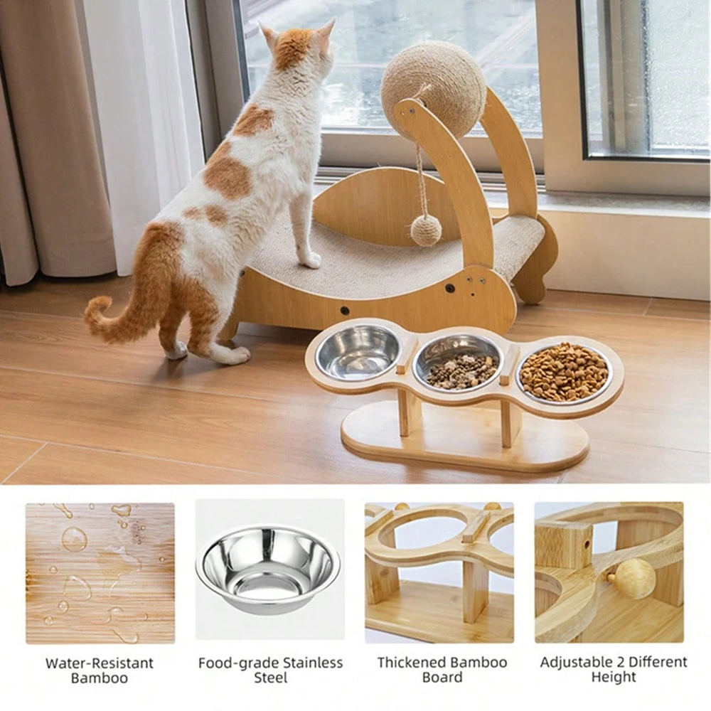 Cat 3 Bowls in 1 Feeder Feeding & Watering Supplies Food Bowl 15-Degree Tilt Raised Puppy 3 Stainless Steel Bowls Wood Brackets Cat 3 Bowls in 1 Feeder Feeding & Watering Supplies Food Bowl 15-Degree Tilt Raised Puppy 3 Stainless Steel Bowls Wood Brackets