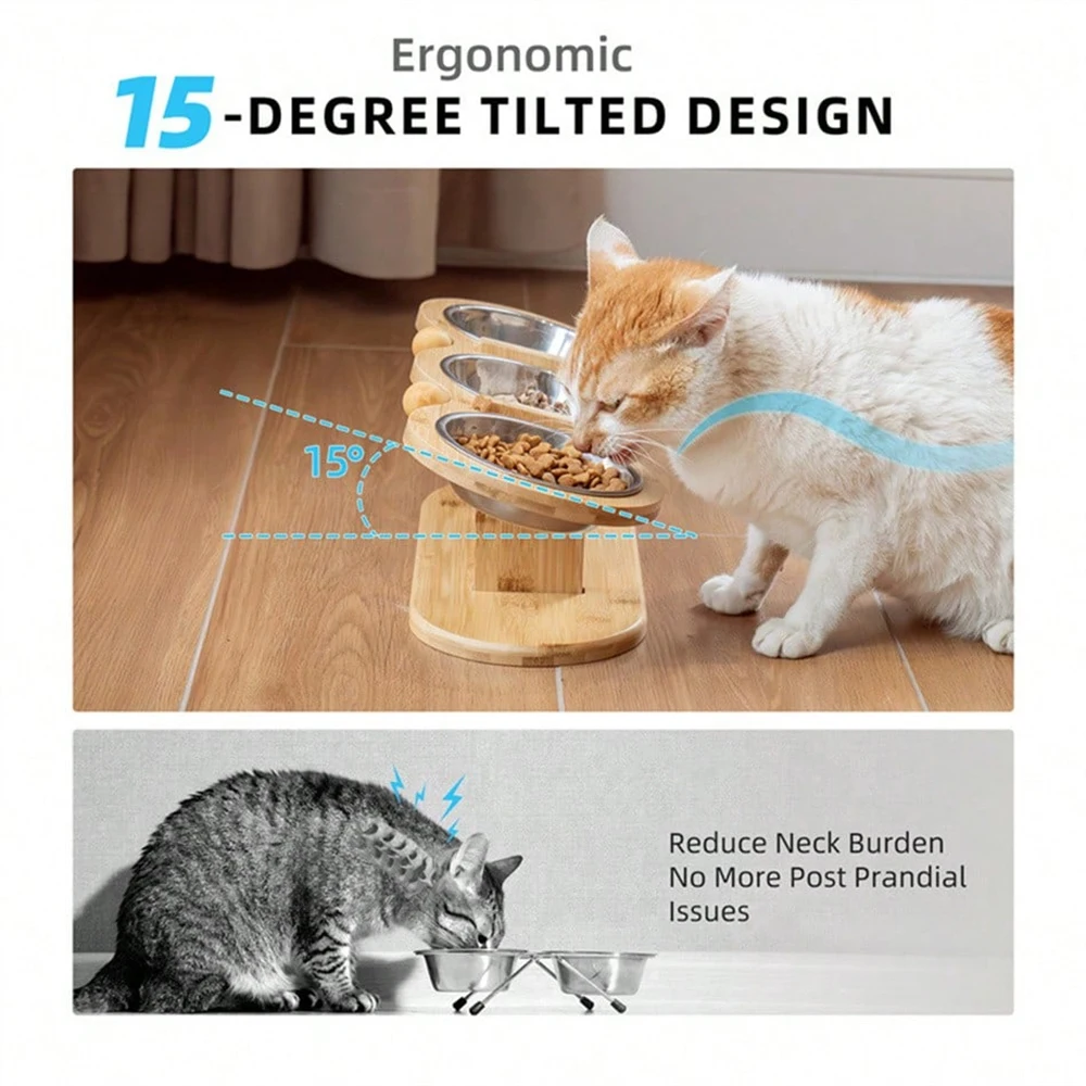 Cat 3 Bowls in 1 Feeder Feeding & Watering Supplies Food Bowl 15-Degree Tilt Raised Puppy 3 Stainless Steel Bowls Wood Brackets Cat 3 Bowls in 1 Feeder Feeding & Watering Supplies Food Bowl 15-Degree Tilt Raised Puppy 3 Stainless Steel Bowls Wood Brackets
