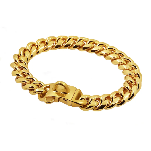 Collare a Catena Cubana per Cani in Acciaio Inox - Oro/Argento - 14mm - immagine 3