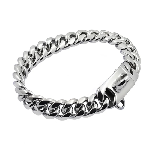 Collare a Catena Cubana per Cani in Acciaio Inox - Oro/Argento - 14mm - immagine 4