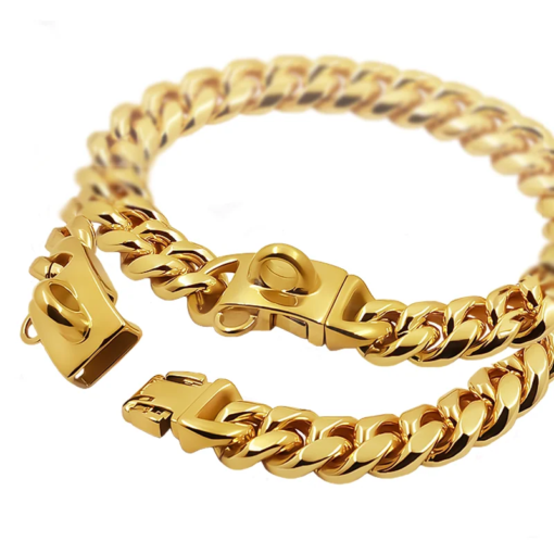 Collare a Catena Cubana per Cani in Acciaio Inox - Oro/Argento - 14mm - immagine 5