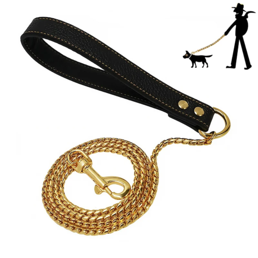 Guinzaglio a Catena in Acciaio Inox Oro/Argento per Cani Taglia Piccola/Media - immagine 2