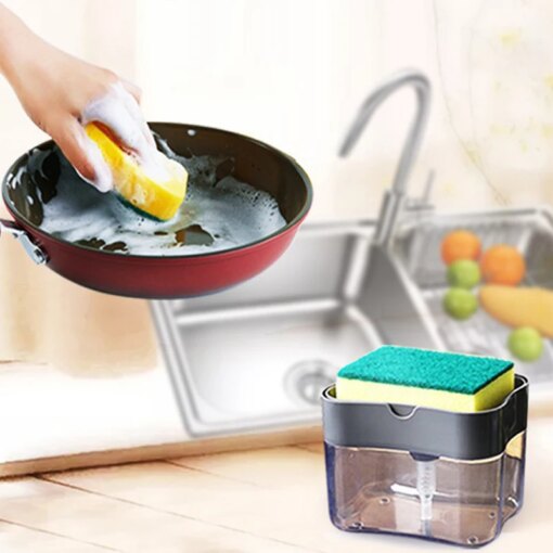 Dispenser Sapone Cucina con Porta Spugna Integrato - immagine 2