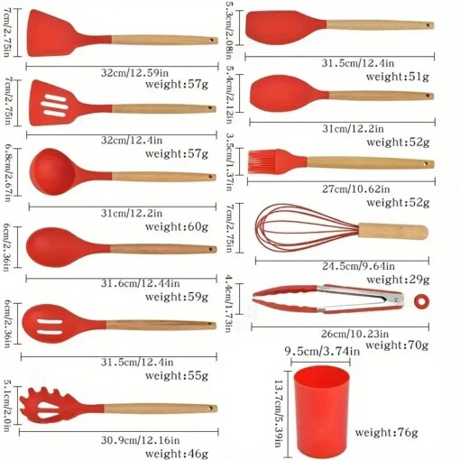 Set 12 Utensili Cucina Silicone e Legno Antiaderenti Resistenti al Calore - immagine 5