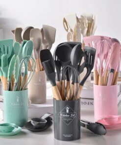 Alternative view of Set 12 Utensili Cucina Silicone Antiaderente con Manico in Legno