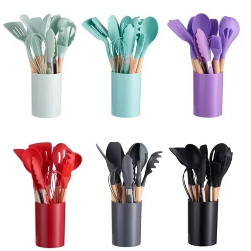 Set 12 Utensili Cucina Silicone con Manico in Legno - immagine 6