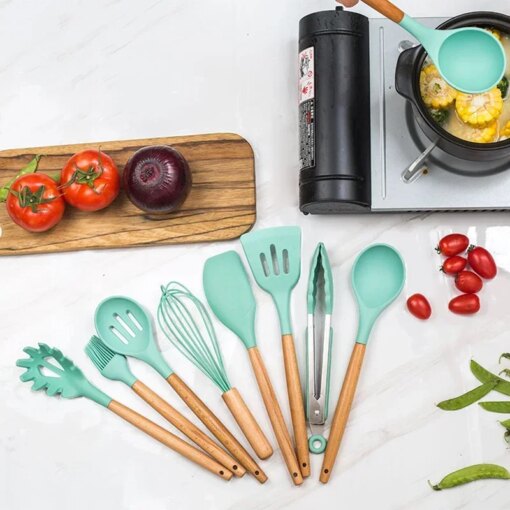 Set 12 Utensili Cucina Silicone con Manico in Legno - immagine 5