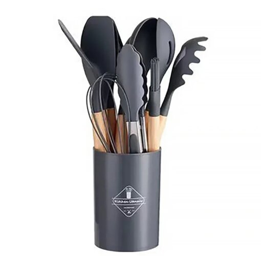 Set 12 Utensili Cucina Silicone con Manico in Legno - immagine 2
