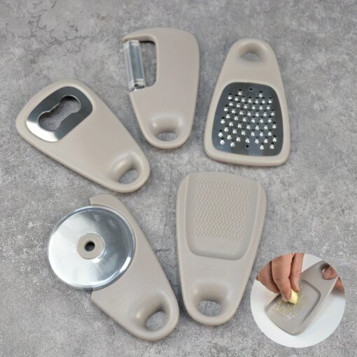 Set 5 Utensili Cucina Impilabili Grigio - immagine 2