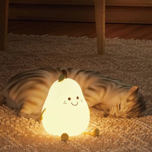 Lampada da Notte Ricaricabile USB a Forma di Pera in Silicone con Sensore Touch, Telecomando e 7 Colori LED - Ideale per Bambini - immagine 6