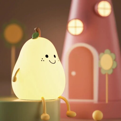 Lampada da Notte Ricaricabile USB a Forma di Pera in Silicone con Sensore Touch, Telecomando e 7 Colori LED - Ideale per Bambini