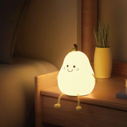 Lampada da Notte Ricaricabile USB a Forma di Pera in Silicone con Sensore Touch, Telecomando e 7 Colori LED - Ideale per Bambini - immagine 5