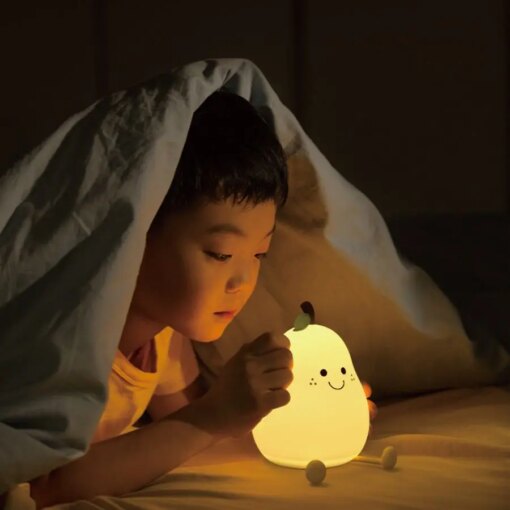 Lampada da Notte Ricaricabile USB a Forma di Pera in Silicone con Sensore Touch, Telecomando e 7 Colori LED - Ideale per Bambini - immagine 2