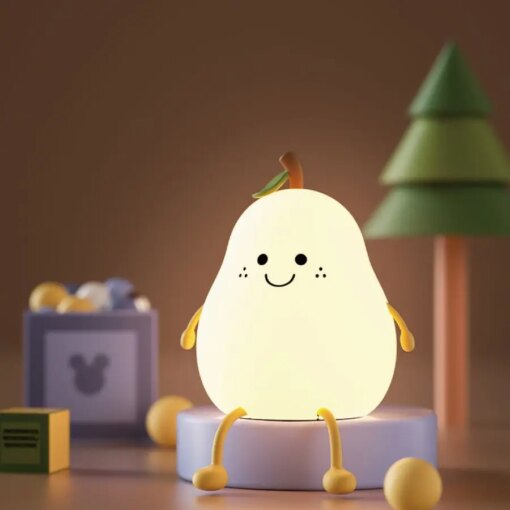 Lampada da Notte Ricaricabile USB a Forma di Pera in Silicone con Sensore Touch, Telecomando e 7 Colori LED - Ideale per Bambini - immagine 4