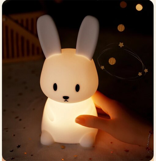 Lampada Notturna LED Silicone Touch Coniglio Balena Gatto Ricaricabile USB - immagine 4