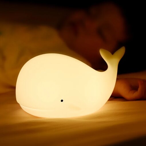 Lampada Notturna LED Silicone Touch Coniglio Balena Gatto Ricaricabile USB - immagine 6