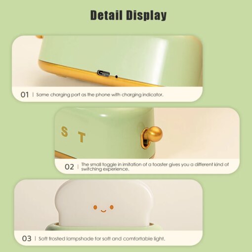 Lampada LED Pane Tostato Kawaii - Luce Notturna Ricaricabile con Timer - immagine 5