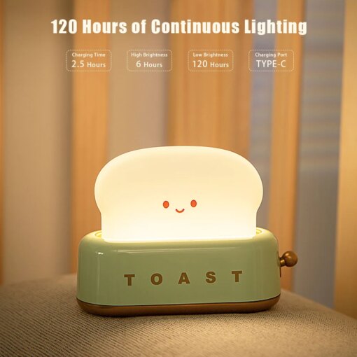 Lampada LED Pane Tostato Kawaii - Luce Notturna Ricaricabile con Timer - immagine 4