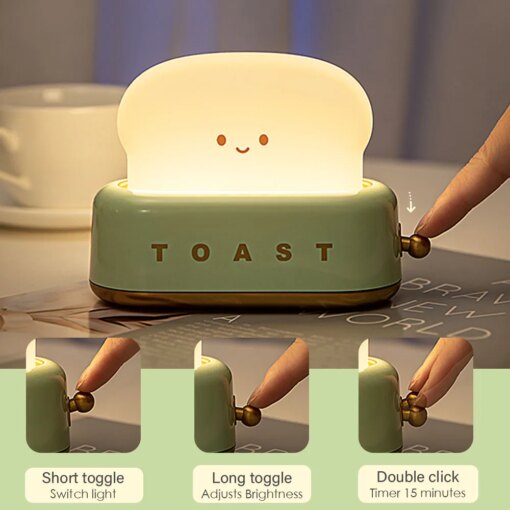Lampada LED Pane Tostato Kawaii - Luce Notturna Ricaricabile con Timer - immagine 2