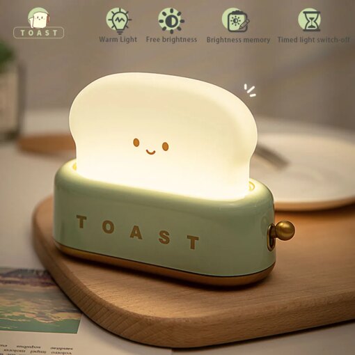Lampada LED Pane Tostato Kawaii - Luce Notturna Ricaricabile con Timer