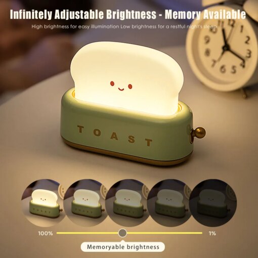 Lampada LED Pane Tostato Kawaii - Luce Notturna Ricaricabile con Timer - immagine 3